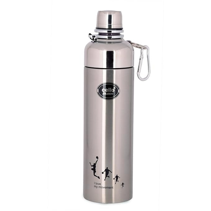 CELLO Sleek Stainless Steel Double Walled Water Bottle, (Hot and Cold, 600ml
