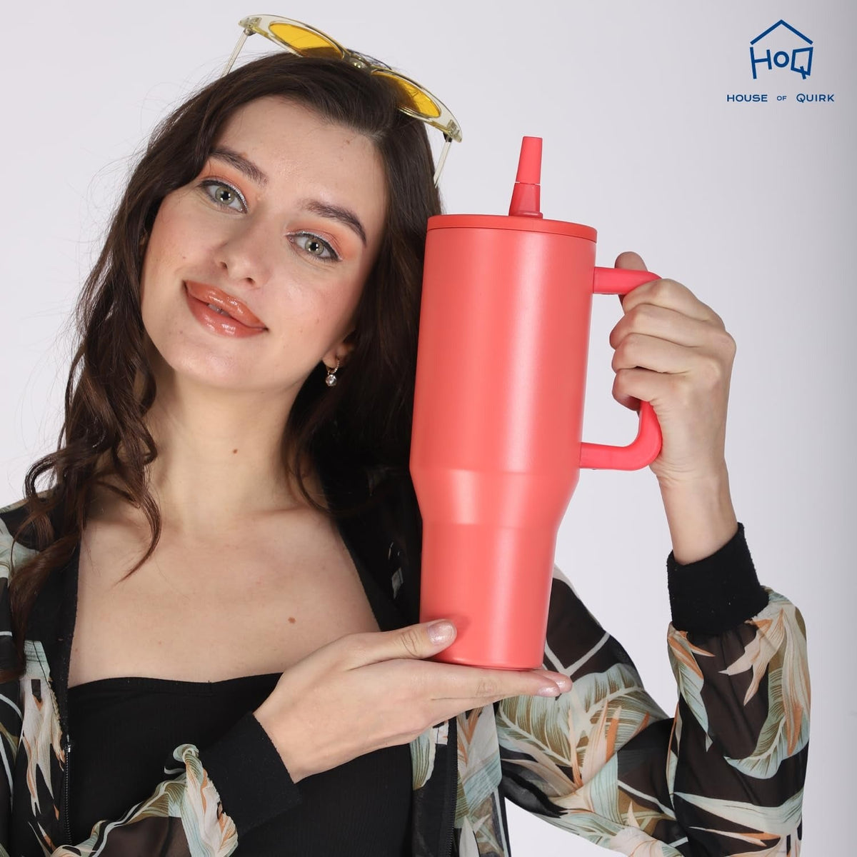 House of Quirk 1200ML Tumbler with Handle - Coral