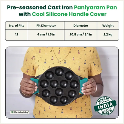 The Indus Valley Castrong 12 Pit Cup Cast Iron Paniyaram Pan 21cm 2.2kg Pre-Seasoned