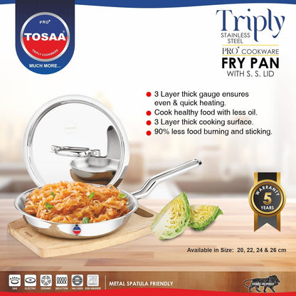 Tosaa SS Tri-Ply Fry Pan with Lid 22cm