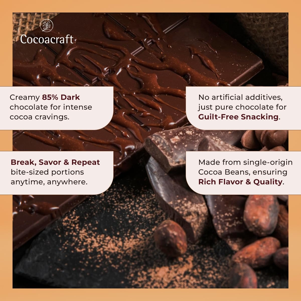 Cocoacraft 85% Dark Chocolate Bar - 80 grams