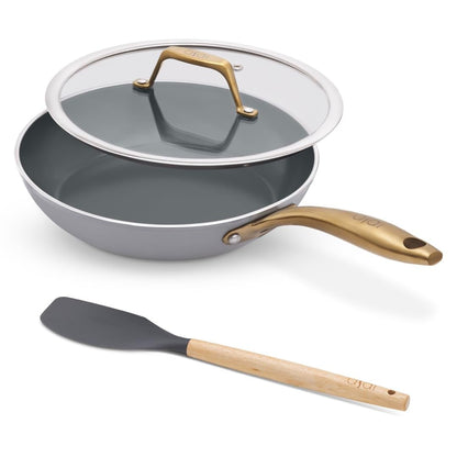 Asai Ceramic Non Stick 3 Pc Cookware Set | Frying Pan (24cm), Kadai (2.5L) + Lid, Free Spatula & Spoon