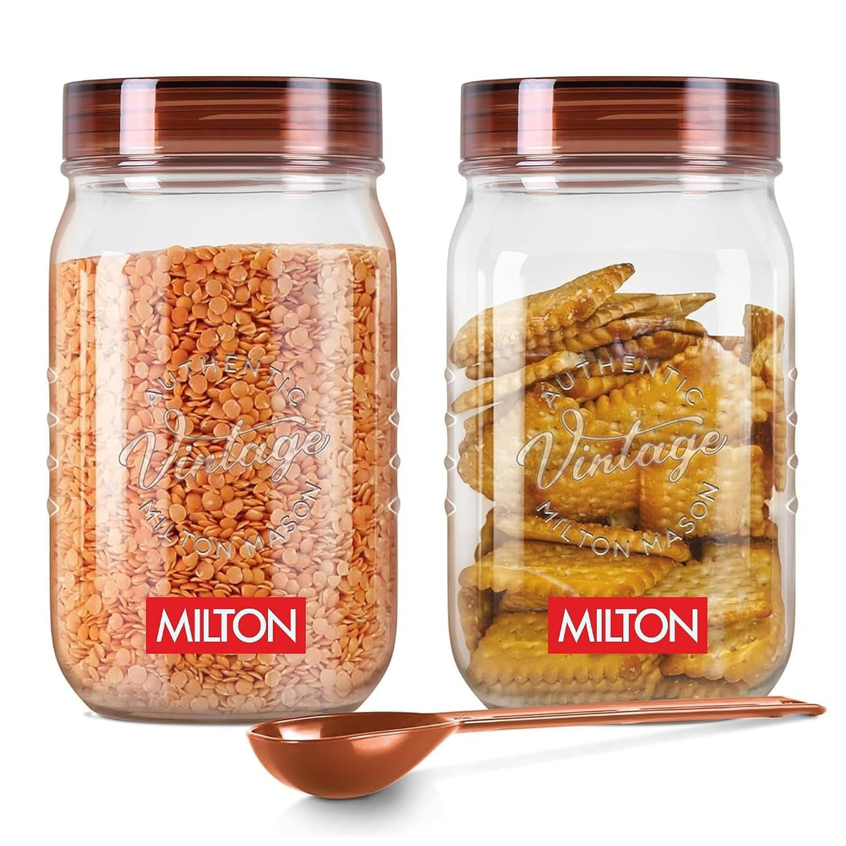Milton Vintage Airtight Containers with Spoons for Kitchen Storage Food Grade Plastic, Stackable