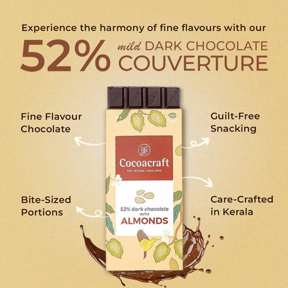 Cocoacraft 52% Mild Dark Chocolate Bar with Almonds - 80 grams