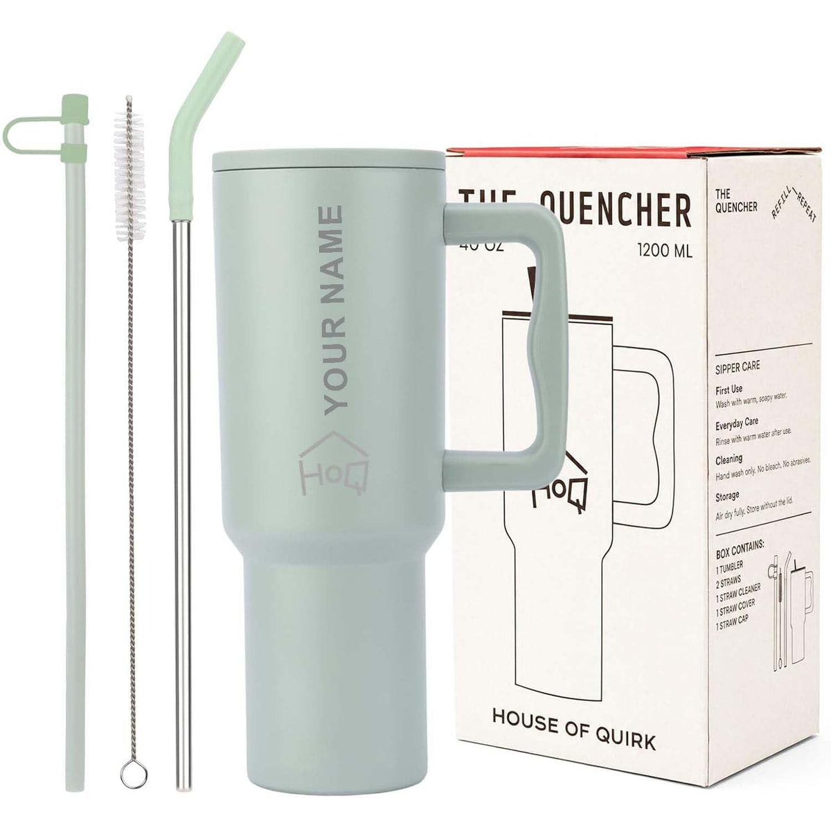 House of Quirk 1200ML Custom Name Tumbler - Lime Pistachio