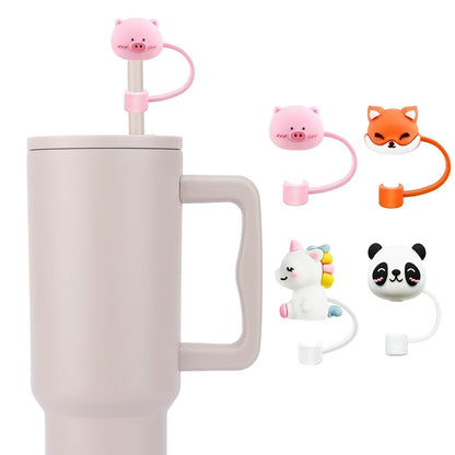 House of Quirk 4PCS Silicone Animal Straw Covers – Cute - (Multicolor)