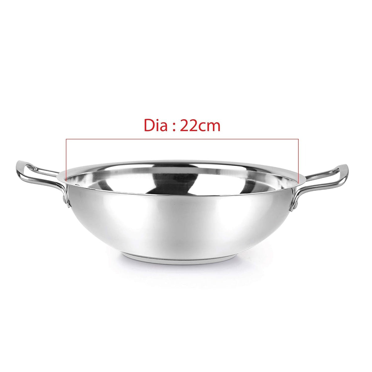 Cello Steelox Premia Stainless Steel Kadhai with SS Lid 1.5Ltr / 22cm, Silver, Medium