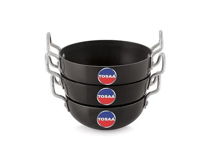 Tosaa Non-Stick Hard Anodised Serving Kadhai 3-Pc Set 340ml + 360ml + 375ml Black