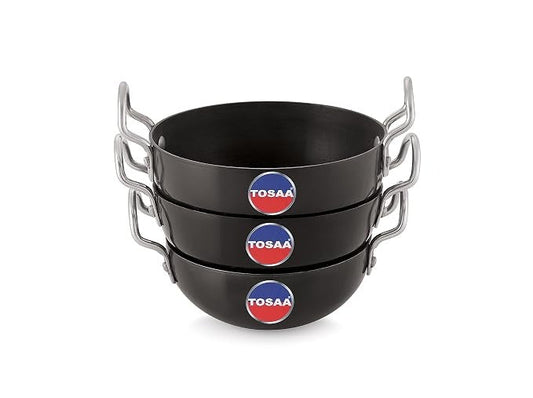 Tosaa Non-Stick Hard Anodised Serving Kadhai 3-Pc Set 340ml + 360ml + 375ml Black