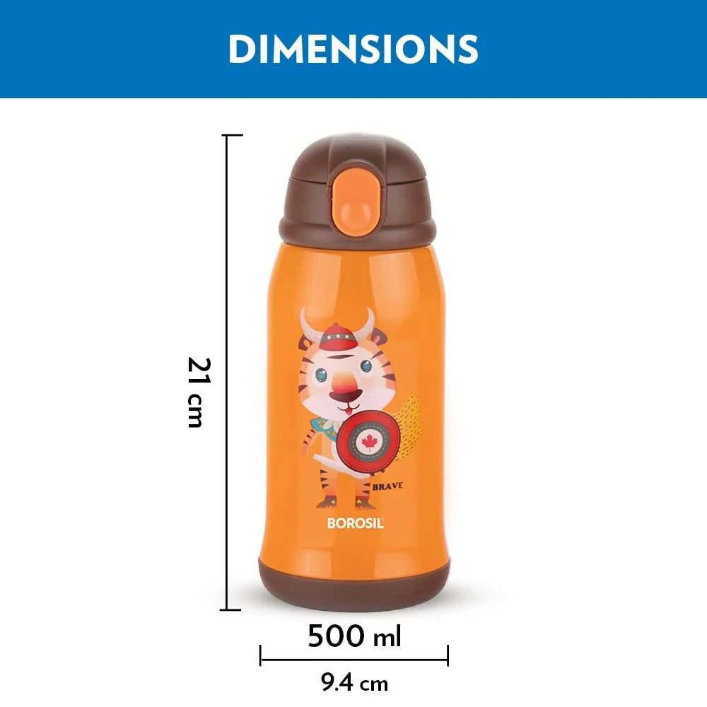 Borosil Hydra Steel Kids Water Bottle School Tigry Insulated