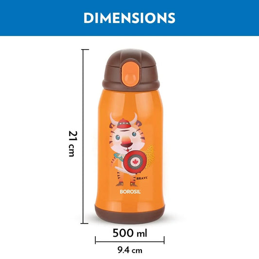 Borosil Hydra Steel Kids Water Bottle School Tigry Insulated