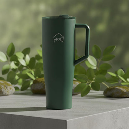 House of Quirk 1200ML Tumbler with Handle and 2 Straw Flip Lid Green