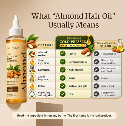 Vedaoils Sweet Almond Oil For Dry , Mature Skin And Hair All Types - 100 ml