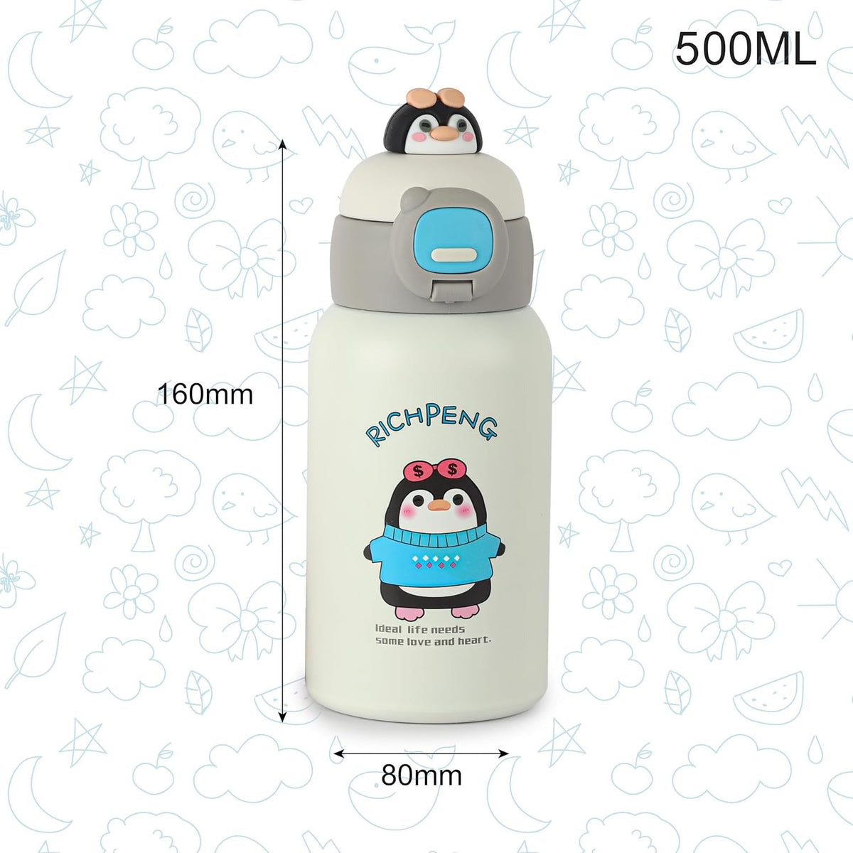 CELLO Kidzbee Babypop Insulated Stainless Steel Flask 500 ml Grey