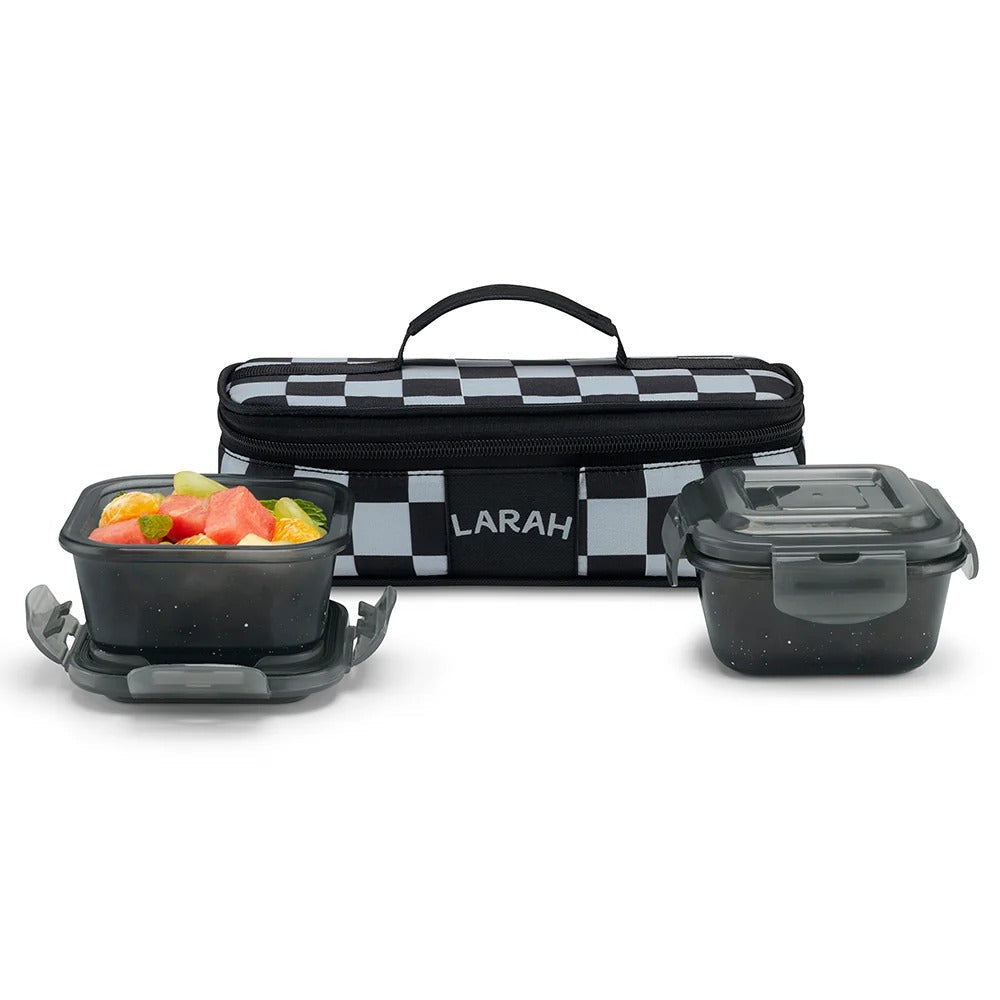 Borosil Larah ColorMate Horizontal Square Lunch Box Black Set of 2 (320ml each)