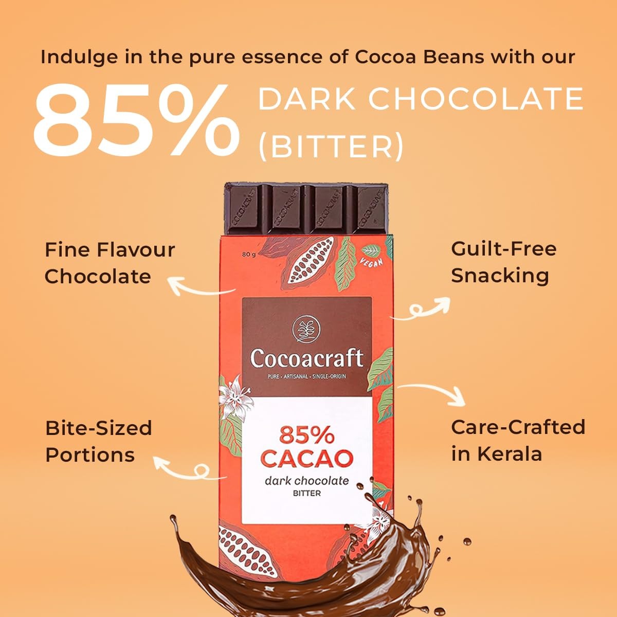 Cocoacraft 85% Dark Chocolate Bar - 80 grams