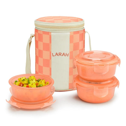 Borosil Larah ColorMate Vertical Round Lunch Box Pink Set of 3 (400ml each)