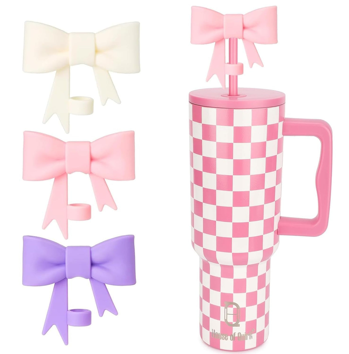 House of Quirk Silicone Straw Covers Cap - (Set of 3 Bow Multicolor)