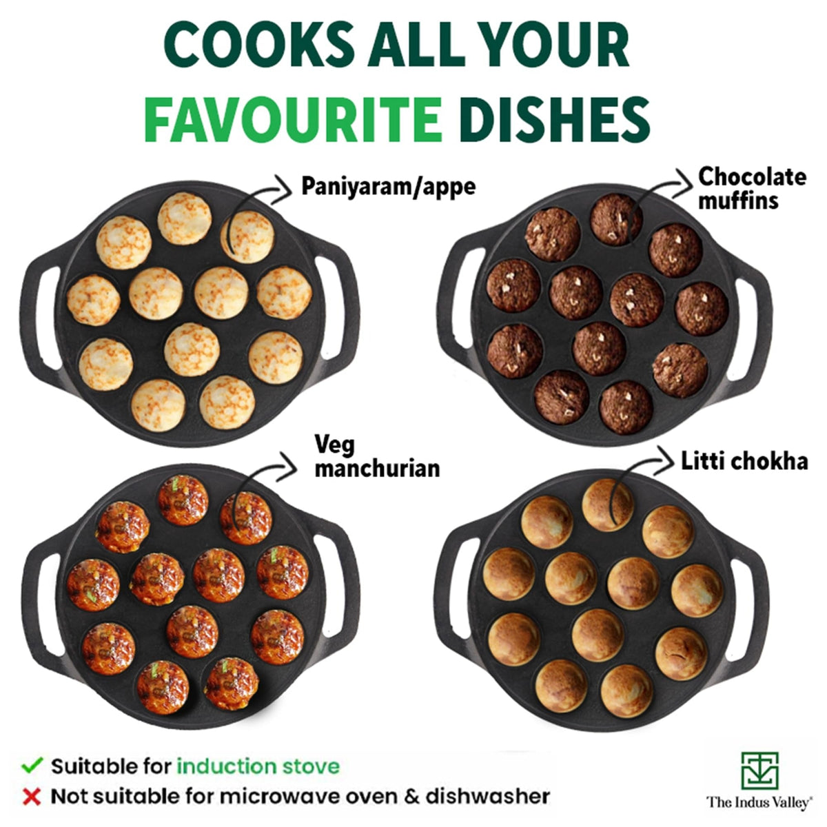Tosaa Non-Stick Grill Appam 12-Cavity Designer Gas Compatible (Color May Vary) No Lid