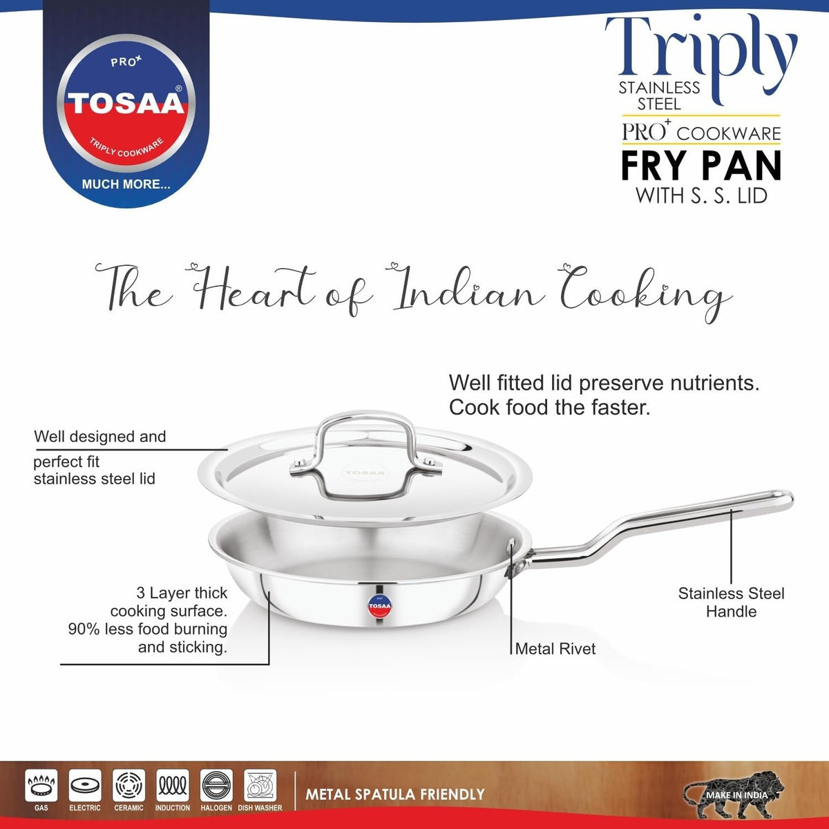 Tosaa SS Tri-Ply Fry Pan with Lid 22cm