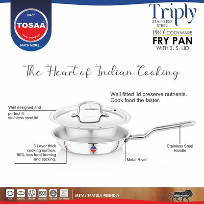 Tosaa SS Tri-Ply Fry Pan with Lid 22cm