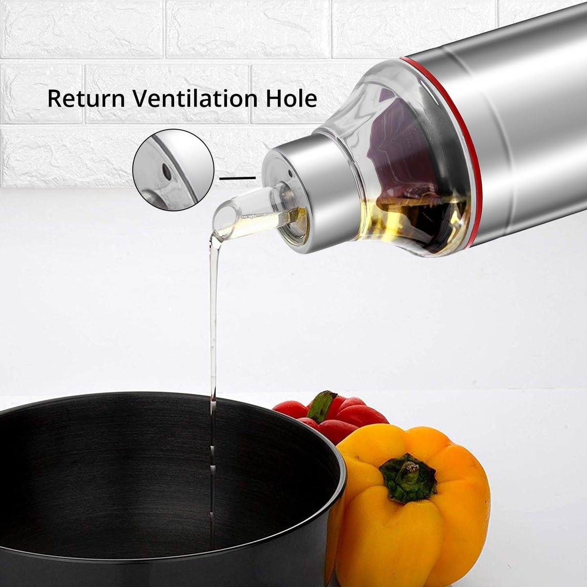 Kraft Stainless Steel Oil Dispenser Bottle with Cap and Nozzle - 1 Litre