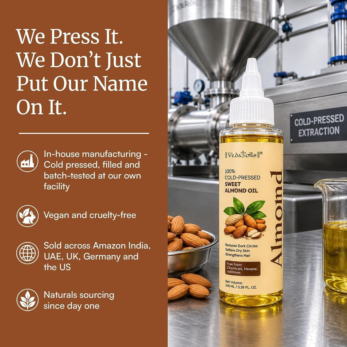 Vedaoils Sweet Almond Oil For Dry , Mature Skin And Hair All Types - 100 ml