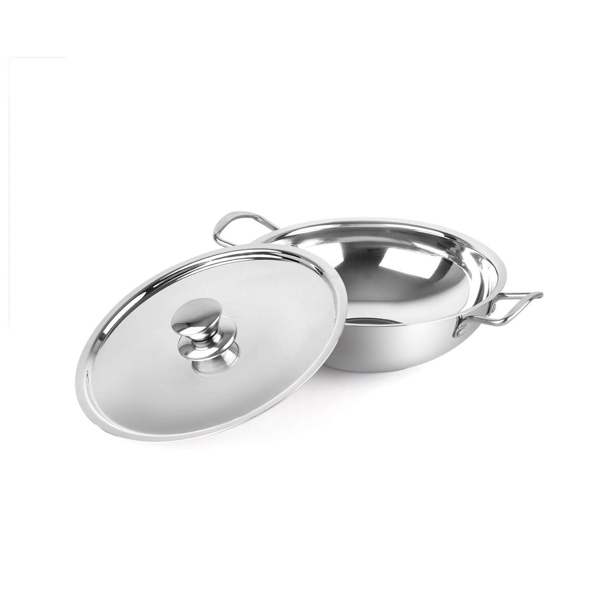 Cello Steelox Premia Stainless Steel Kadhai with SS Lid 1.5Ltr / 22cm, Silver, Medium