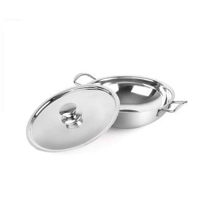 Cello Steelox Premia Stainless Steel Kadhai with SS Lid 1.5Ltr / 22cm, Silver, Medium
