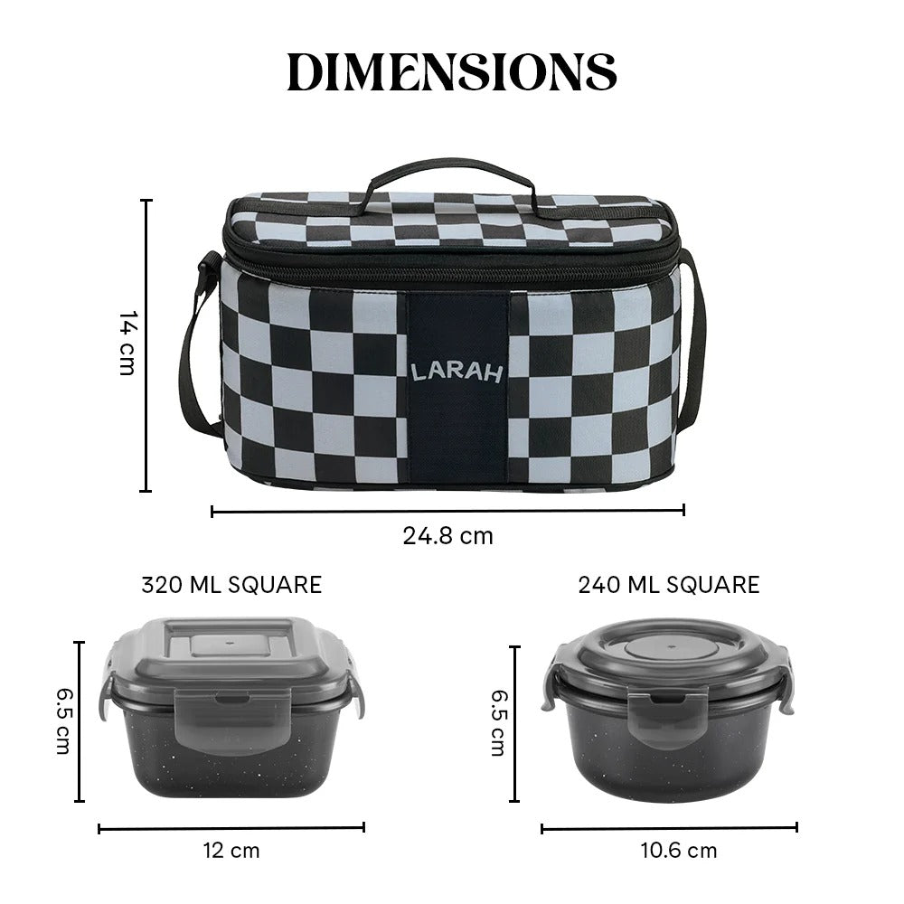 Borosil Larah ColorMate Universal Lunch Box Black Set of 4 (320ml x 2 + 240ml x 2)