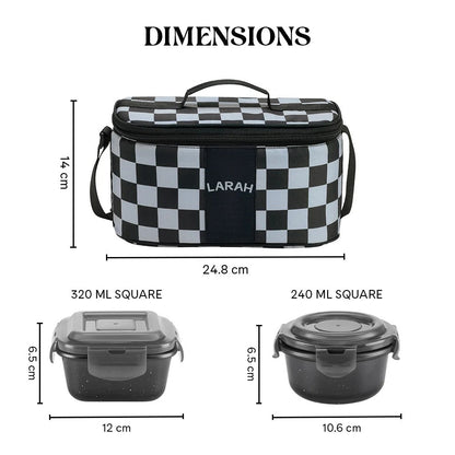 Borosil Larah ColorMate Universal Lunch Box Black Set of 4 (320ml x 2 + 240ml x 2)