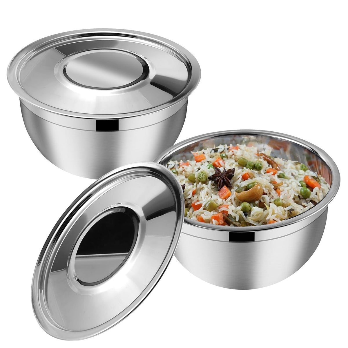 Kraft Stainless Steel Serving Bowl with Lid Set of 2 pcs - 18cm
