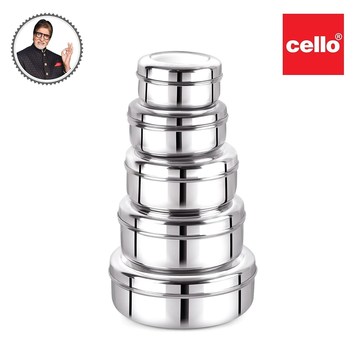 Cello Steelox SmartServe Stainless Steel Food Storage Dabba 230ml, 370ml, 550ml, 800ml, 1000ml