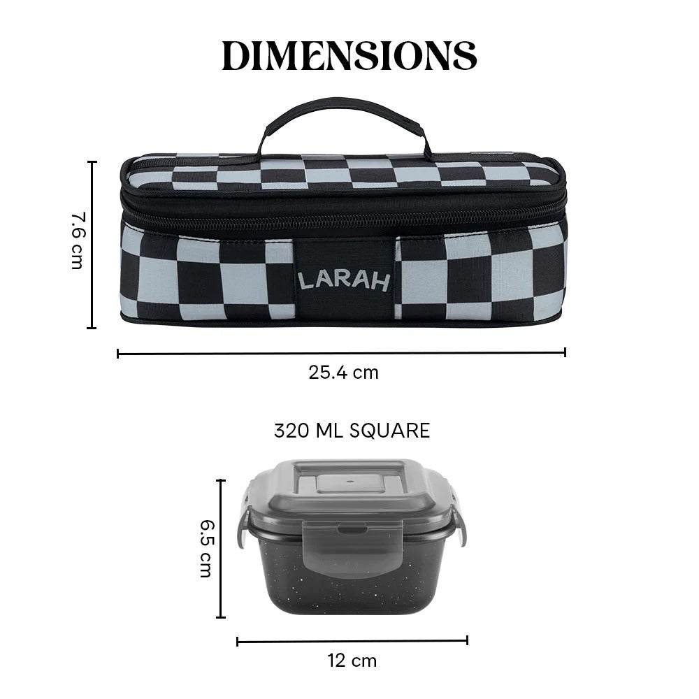 Borosil Larah ColorMate Horizontal Square Lunch Box Black Set of 2 (320ml each)