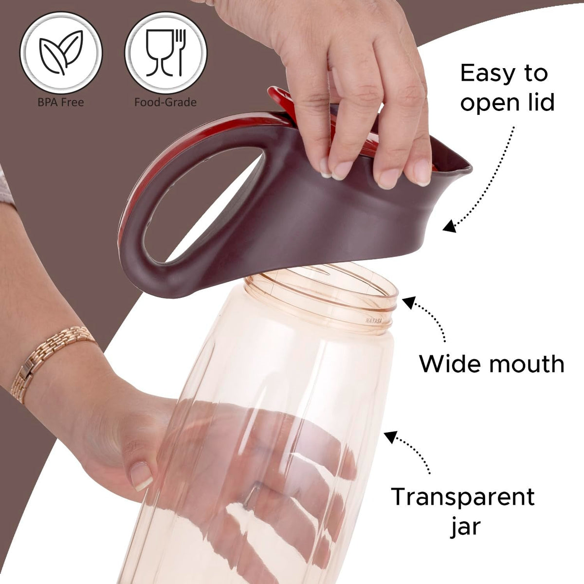 Nayasa Aviator 1650 ml BPA Free Leak Proof Plastic Water Jug - Brown