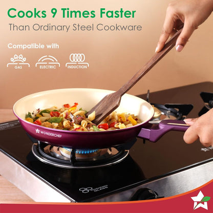 Wonderchef Bellagio Fry Pan 24 Cm, 1.7 litres, 2 Years Warranty - Ceramic, Purple
