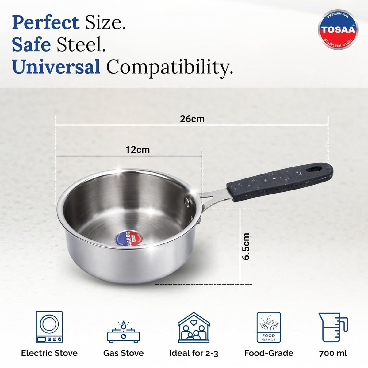 Tosaa Triply Mini Sauce Pan 3-Layer Base for Even Heating Milk Water Tea Pan 1 Cup