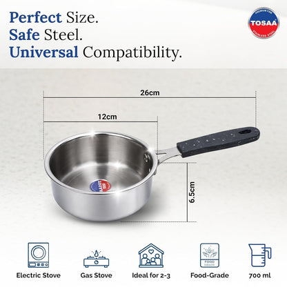 Tosaa Triply Mini Sauce Pan 3-Layer Base for Even Heating Milk Water Tea Pan 1 Cup
