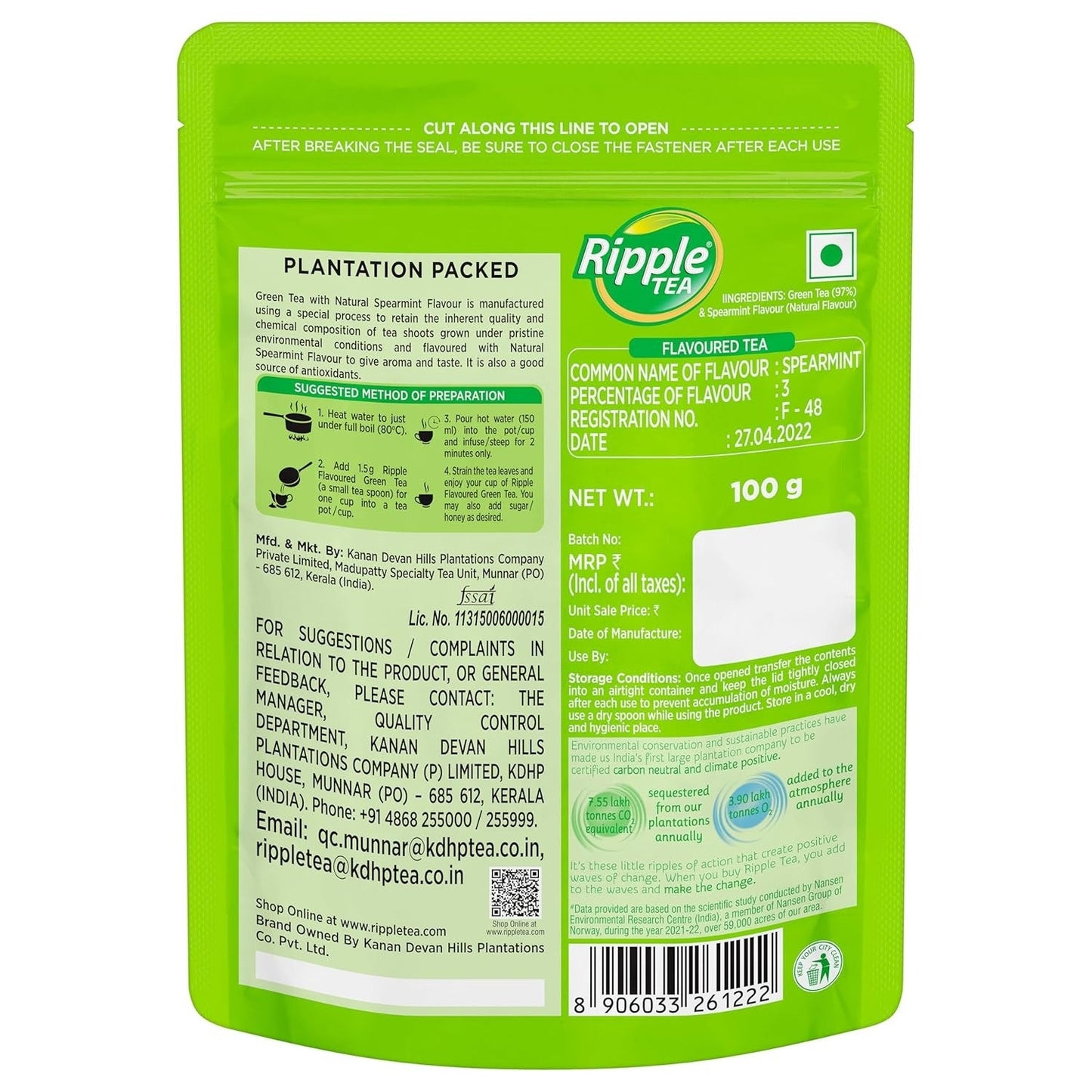 Ripple Green Tea with Natural Spearmint Flavour - 100gm
