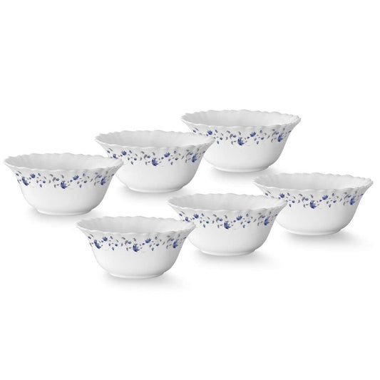 Larah by BOROSIL Opalware Floral Bowl - Set of 6, White