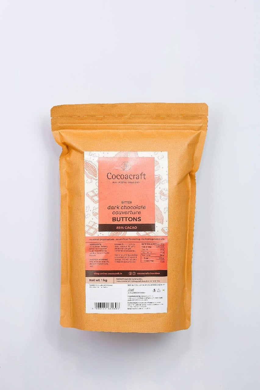 Cocoacraft 85% Bitter Dark Chocolate Couverture Slab Chocolate Bar - 1KG