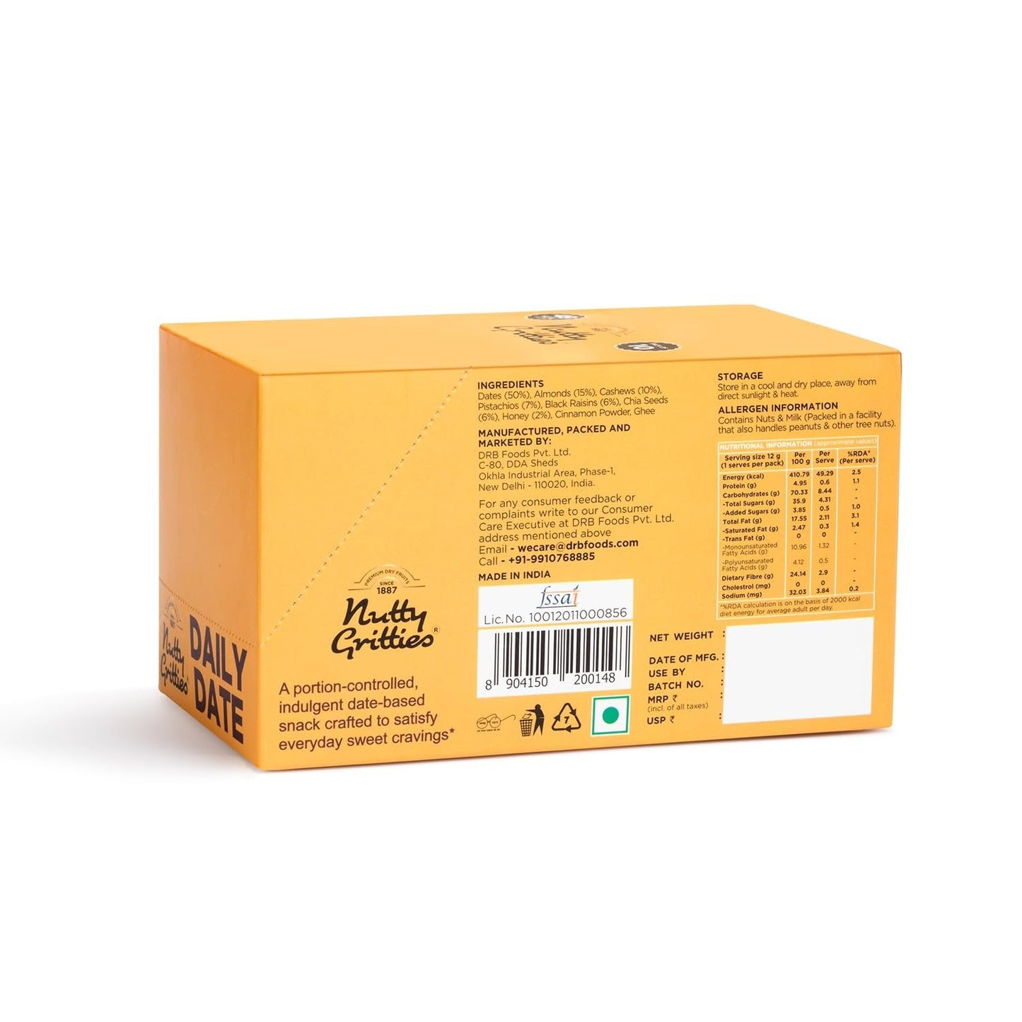 Nutty Gritties Daily Date - Pack of 10(12g Each Pack)