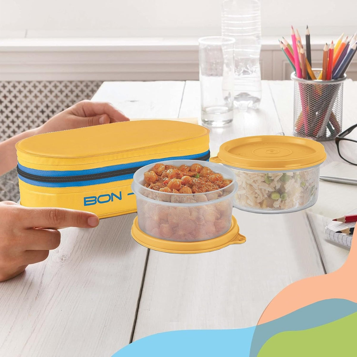 MILTON New Bon Bon Lunch Box with 2 Leak-Proof containers, 280 ml Each, Yellow