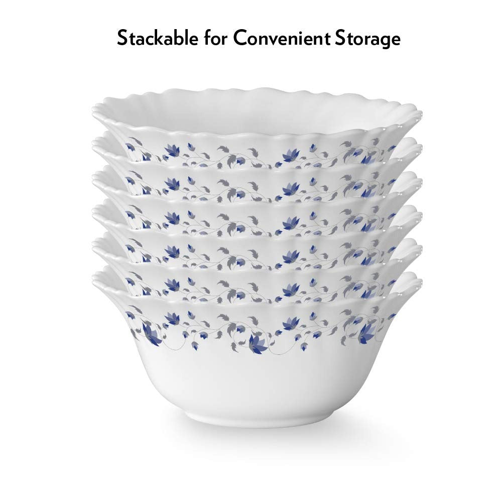 Larah by BOROSIL Opalware Floral Bowl - Set of 6, White