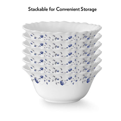 Larah by BOROSIL Opalware Floral Bowl - Set of 6, White