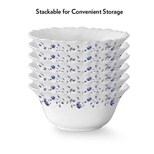 Larah by BOROSIL Opalware Floral Bowl - Set of 6, White
