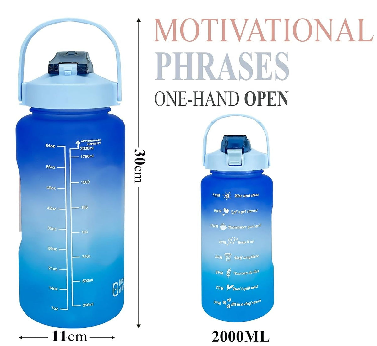 House of Quirk Plastic 2 Litre 3D Sticker Water Bottle - Dark Blue/Whte/Light Blue