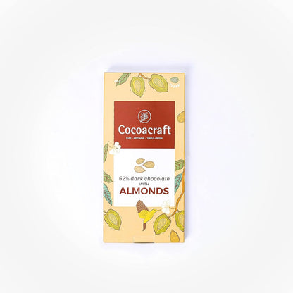 Cocoacraft 52% Mild Dark Chocolate Bar with Almonds - 80 grams