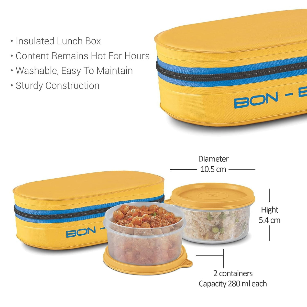 MILTON New Bon Bon Lunch Box with 2 Leak-Proof containers, 280 ml Each, Yellow