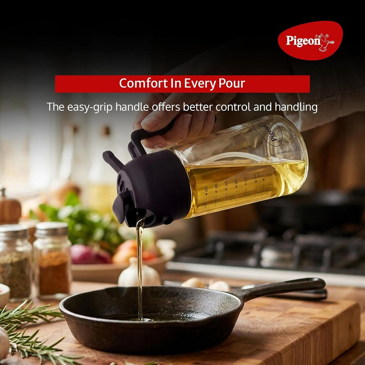 Pigeon Glass Oil Sprayer and Dispenser Bottle for Cooking, 450 ml Capacity, Black